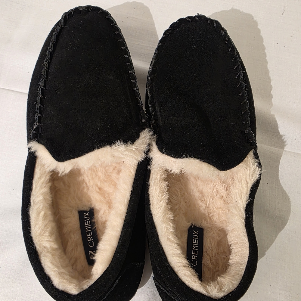 Daniel Cremieux Men's Black Suede Moccasin Slipper Faux Shearling Lining Md 9-10